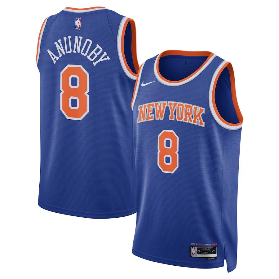 Men's New Yok Knicks #8 OG Anunoby Blue Icon Edition Swingman Stitched Basketball Jersey